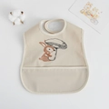 Waterproof baby feeding bib in beige with cartoon bunny print and large food catcher pocket - Pu Sling (double-layer Pocket) - Umbrella Bunny / One Size