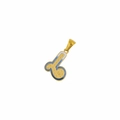 Detail shot of golden letter pendant with blue enamel outline and dotted texture decoration - Letter L