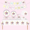 Rainbow unicorn party set with plates cups and banner for girls birthday decoration - Pink Purple Unicorn Tablecloth