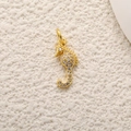 Golden seahorse charm pendant with sparkling cubic zirconia inlay for jewelry making - A0770 Zirconia Seahorse