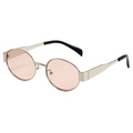 Retro oval sunglasses with silver metal frame and light pink translucent lenses - Silver Frame Light Tea
