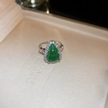 Macro shot of green resin gourd pendant with zircon inlay on silver metal base - Ring - Silver Green