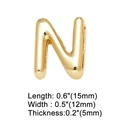 Detailed view of gold N letter charm with dimensions 15mm by 12mm for DIY jewelry - Letter N