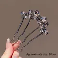 Elegant butterfly U-shaped hair pin with grey crystals and silver finish, 10cm length - Gun Black Butterfly Hair Stick