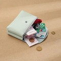 Mint green pebble leather coin purse with double zipper and card slots in soft light - Milky White (Double Layer)