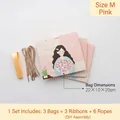 Pink gift bag with Thank you Teacher print and ribbon measuring 22x10x20cm - M Pink (3 Pcs Set)