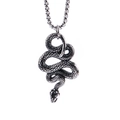 Detailed view of silver snake pendant with textured scales and oxidized vintage finish - Pendant + Steel Box Chain / Steel
