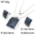 Silver steel jewelry set with black square glass pendant, earrings and snake chain - Steel Black (KS225762-GC)