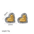 Fashionable 18k gold and silver heart stud earrings with unique pleated metal texture - Two-tone Gold Silver Irregular Lava Heart Stud Earrings (TE6926-M)
