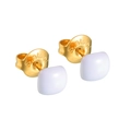 Boucles d'oreilles carrées minimalistes en acier inoxydable 18K et résine blanche - E934-Blanc Carré Arrondi
