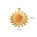 Detailed view of sun-shaped gold pendant with orange gemstone showing dimensions 14mm by 12mm - Style 7 - Sunstone