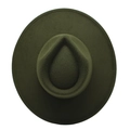 Top view of olive green wide brim felt fedora hat with teardrop crown and fine stitching - M (56-58cm) / Army Green