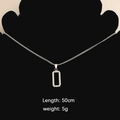 Silver titanium steel necklace with rectangular hollow pendant 50cm length and 5g weight - Twist Square Necklace (Steel Color)