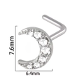L-shaped silver nose stud with crescent moon design and sparkling clear zircons - Silver Moon