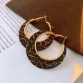 Chic gold-edged leopard print C-hoop earrings with dark resin and yellow spots - 56# Silver Needle - Black - Large Hoop