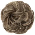 Messy bun hair piece for women in brown and gold highlights made of synthetic fiber - Dark Sand