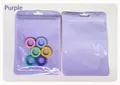 Close-up of purple holographic resealable pouch with hanging hole for jewelry and cosmetics - Purple