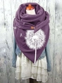 Deep purple scarf with dandelion print featuring a functional leather buckle closure - 8-Purple Dandelion