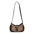 Large leopard print shoulder bag with brown leather trim and silver metal buckle - Leopard Beige with Coffee