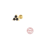 Macro shot of 925 sterling silver gold earring with three black stones in a triangle - Single Piece / Gold - Black Zirconia