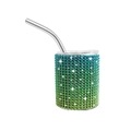 3oz stainless steel tumbler with blue gradient rhinestones and reusable straw - Straight / Rainbow