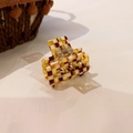 Pinza para el pelo con diseño de cuadros retro en acetato amarillo y marrón para mujer - Cuadros Marrones