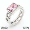 Silver geometric link ring with rectangular pink zircon and 18K gold plating - Silver Pink