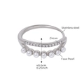 Double layer stainless steel ring with white faux pearls and cubic zirconia stones - US 7 / Silver / White Zirconia