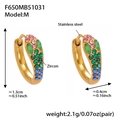 Gold stainless steel huggie earrings with colorful gradient zircon inlay 1.3cm diameter - Gold/Rainbow Zircon-M