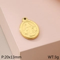 Gold oval Virgin Mary pendant in stainless steel with religious embossed details - Oval Religious Portrait (KLJ4886-Z)