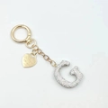 Sparkling silver rhinestone letter G keychain with gold chain and heart pendant - Letter G