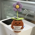 Handmade crochet purple flower doll in smiling pot with an awesome reminder card - Small Purple Flower 2