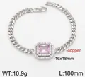 Silbernes Panzerarmband mit rechteckigem rosa Zirkonia und Kupferbeschichtung - Versilbert Rosa
