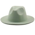 Close-up of mint green wool felt fedora hat featuring classic indented crown and flat brim - M (56-58cm) / Mint Green