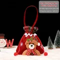 Christmas gift bag with 3D plush bear and red linen drawstring, size 20x22cm - Linen Style Christmas Bear Bag