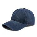 Classic dark blue washed denim baseball cap with reinforced stitching and soft top crown - Dark Denim Blue