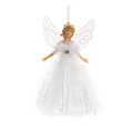 Dettaglio dell'angelo di Natale con gonna in tulle bianco e riccioli dorati - Ali di Tessuto Bianco