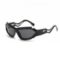 Futuristic black hollow frame sunglasses with streamlined design for men and women - Dark Grey