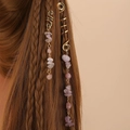 Golden spiral hair rings with purple natural stone charms on braided hair - Light Purple Set