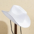 White hand-woven straw cowboy hat with black chin strap and classic wide brim - M (56-58cm) / Bleached White (NZ0060)