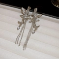 Détails des boucles d'oreilles papillon argentées avec de longs pompons et gemmes - Style Papillon à Glands / Argenté