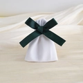 White velvet drawstring jewelry pouch with a dark green silk ribbon bow on silk fabric - 7*9cm / White with Green Ribbon