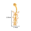 Gold butterfly navel ring with cubic zirconia and dimensions 2.32cm by 1.14cm - Triple Butterfly Long Style (0168-9#) / Gold