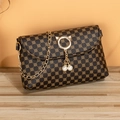 Mini dark brown crossbody bag with classic floral print, cat-ear buckle and pearl charms - Print Brown