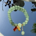 Green crystal beaded bracelet with golden peanut and red gourd pendants on mirror - S048-red Peanut Donglin Jade Beaded Bracelet #sz353