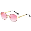 Rimless gradient pink sunglasses with gold metal frame and decorative side hinges - Gold Frame Gradient Pink