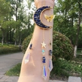 Lapis lazuli moon suncatcher with golden butterfly and rainbow crystal prisms - Lapis Lazuli