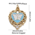 Golden heart pendant with blue butterfly enamel inlay and clear crystal drop - Cx157-3 / 18K Gold