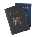 Reisepasshüllen-Set aus PU-Leder in Schwarz und Dunkelblau mit Goldprägung Herr - The Mr/Schnurrbart / Schwarz