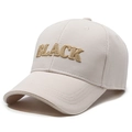 Beigefarbene Baseballkappe aus Baumwolle mit goldener BLACK Bestickung und gebogenem Schirm - Hellbeige